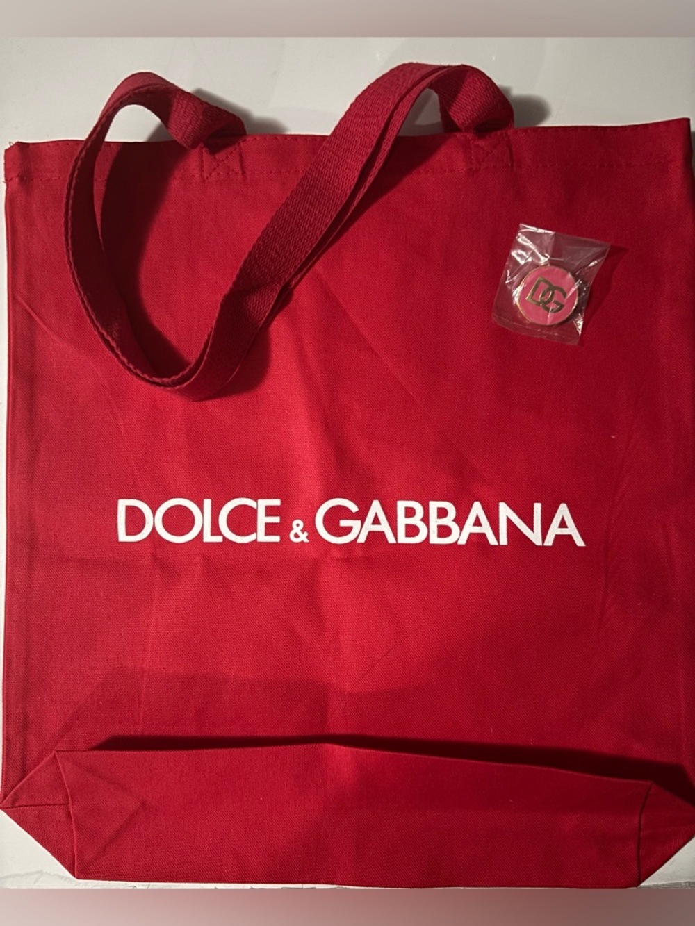 New Dolce & Gabbana Red Canvas Tote & Pin from NYC Popup